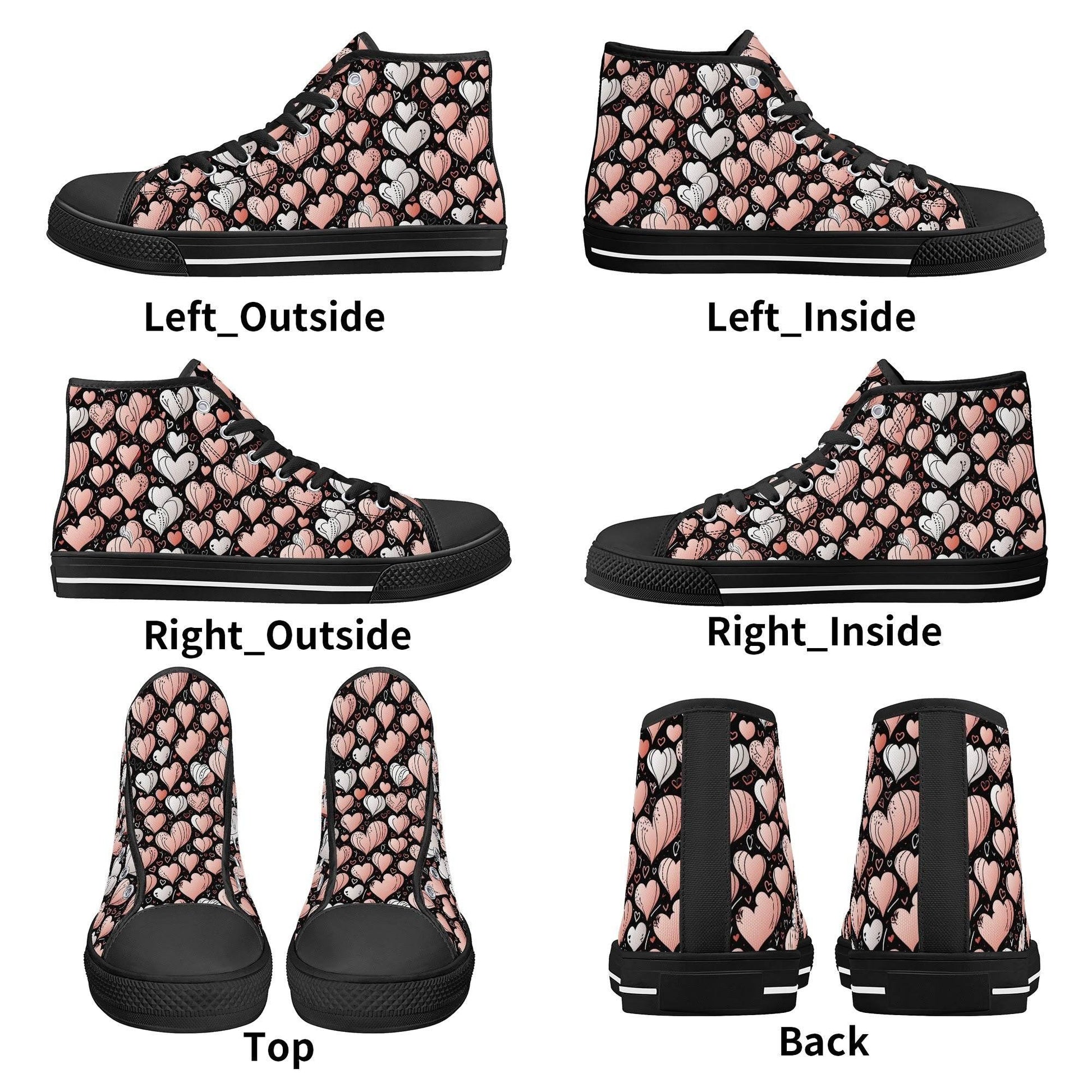 Pink Hearts Men's High Top Canvas Shoes - DeRose Seasonal