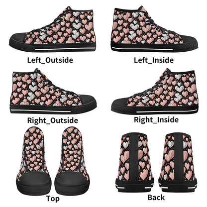 Pink Hearts Men's High Top Canvas Shoes - DeRose Seasonal
