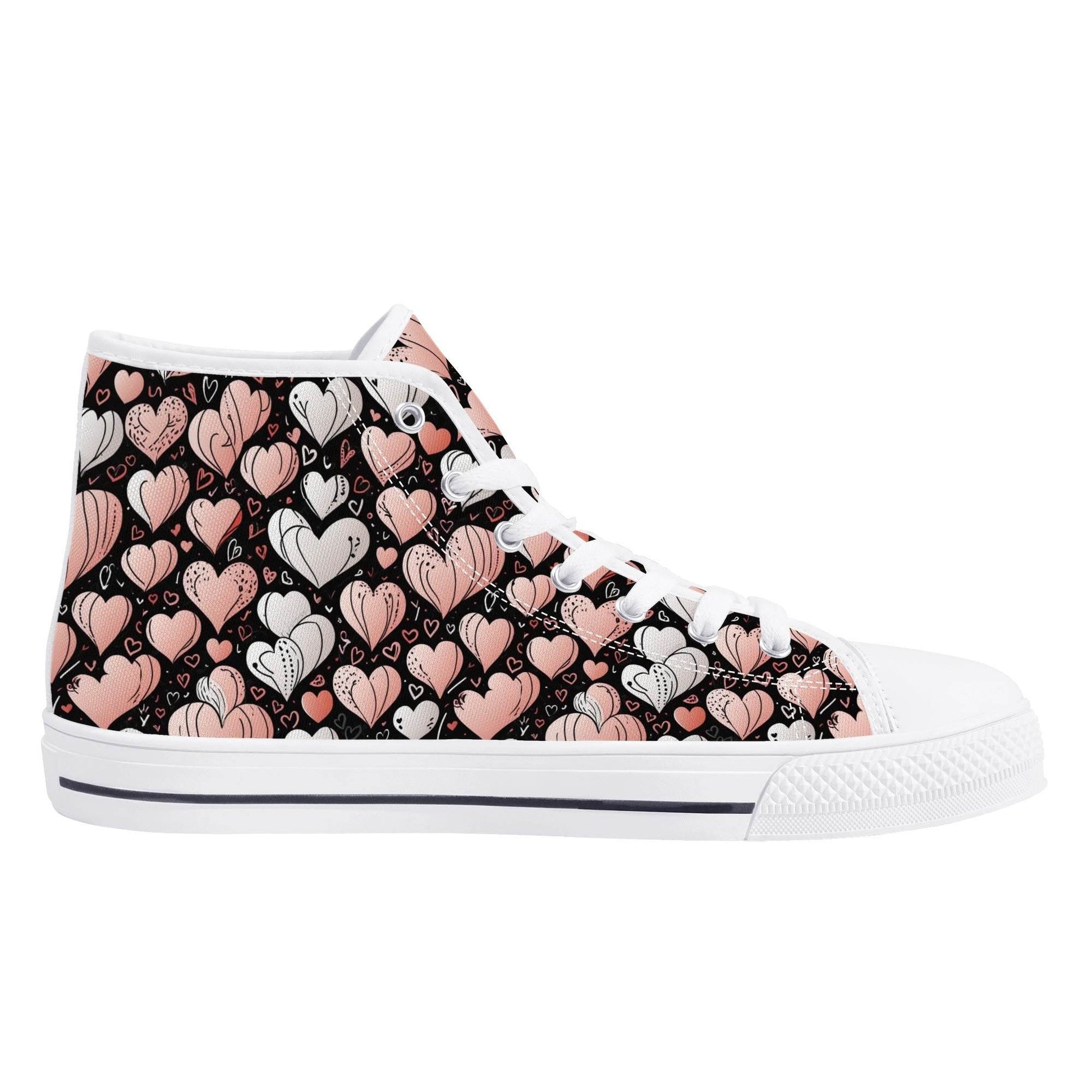 Pink Hearts Men's High Top Canvas Shoes - DeRose Seasonal