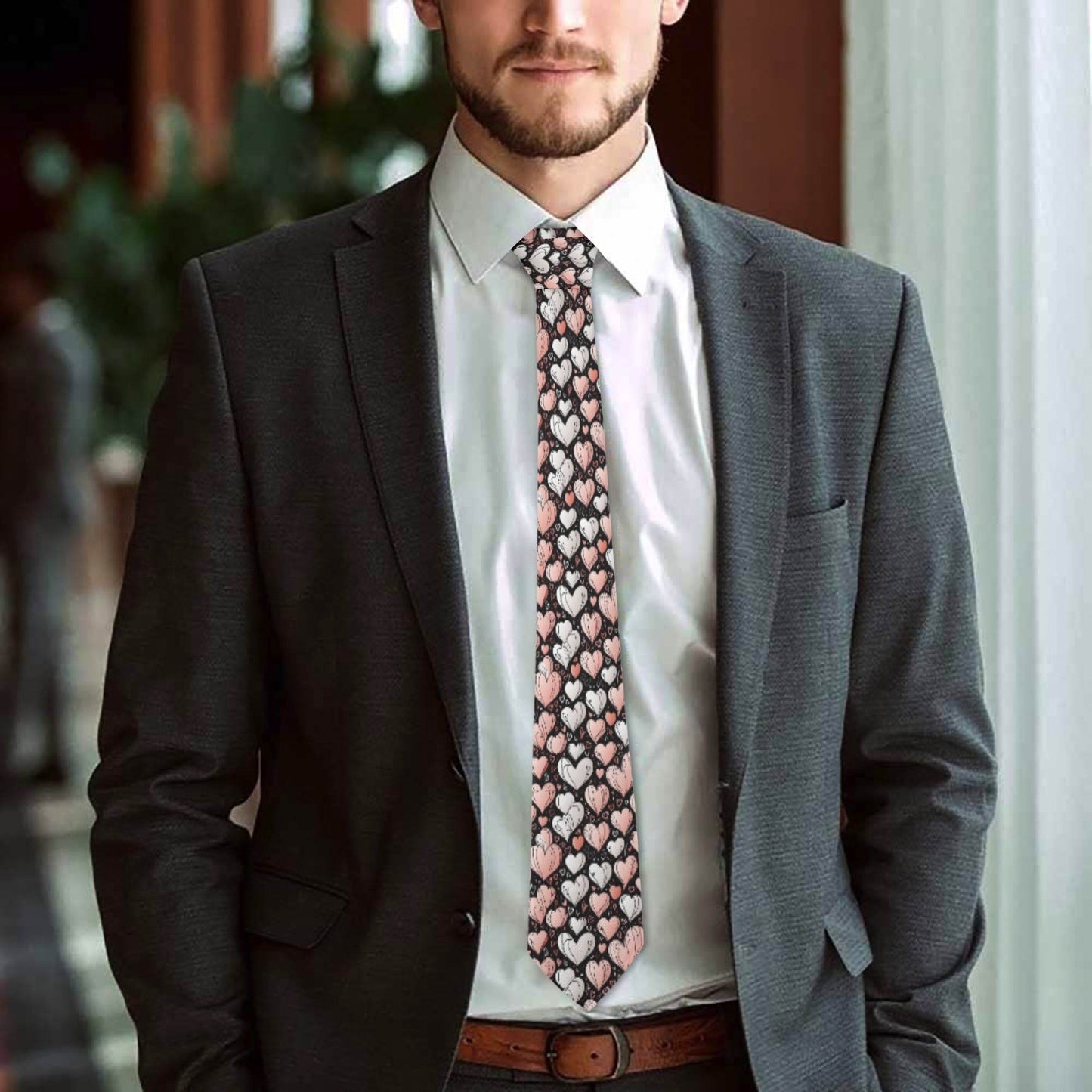 Pink Hearts Men's Necktie - DeRose Seasonal