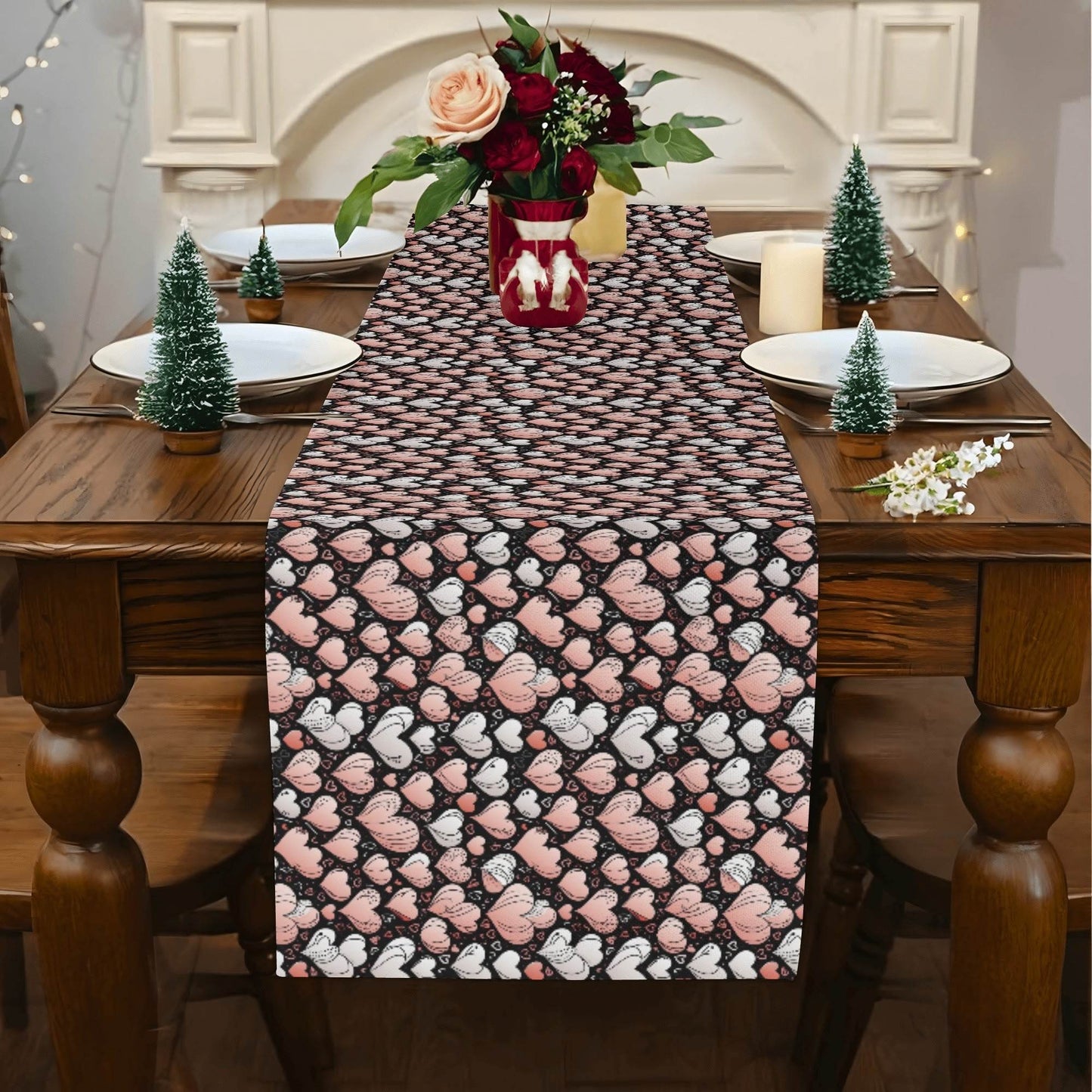 Pink Hearts Polyester Table Runner - DeRose Seasonal