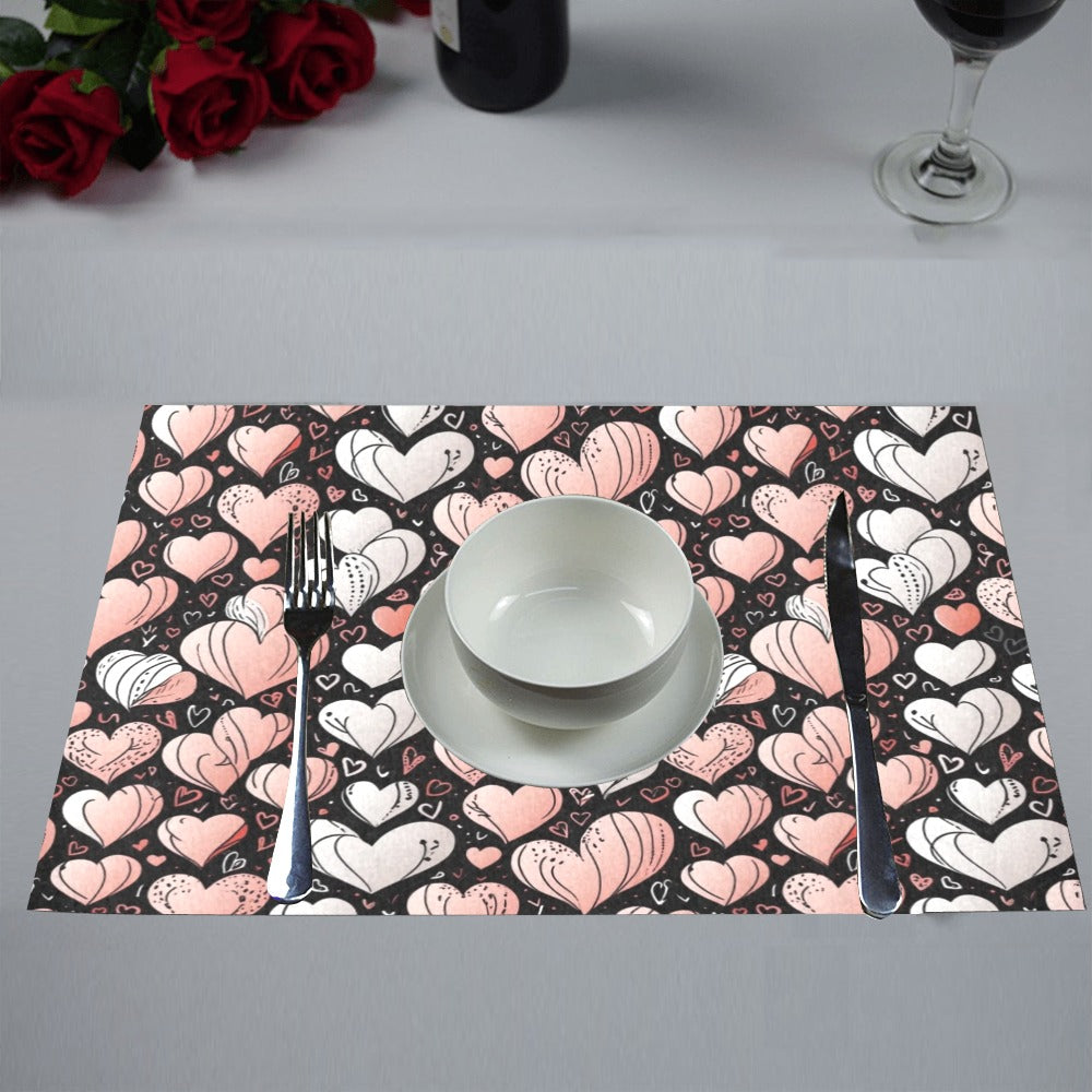 Pink Hearts Table Placemat (set of 6) Placemats 12" x 18" (Set of 6) DeRose Seasonal