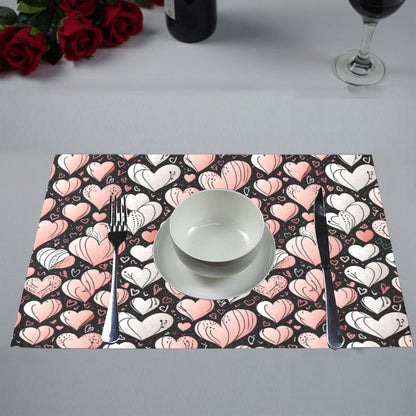 Pink Hearts Table Placemat (set of 6) Placemats 12" x 18" (Set of 6) DeRose Seasonal