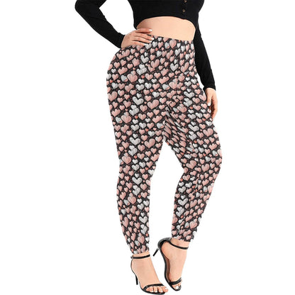 Pink Hearts Women's Plus Size High Waited Leggings Women's High Waist Leggings(Plus Size)(ModelL45) - DeRose Seasonal