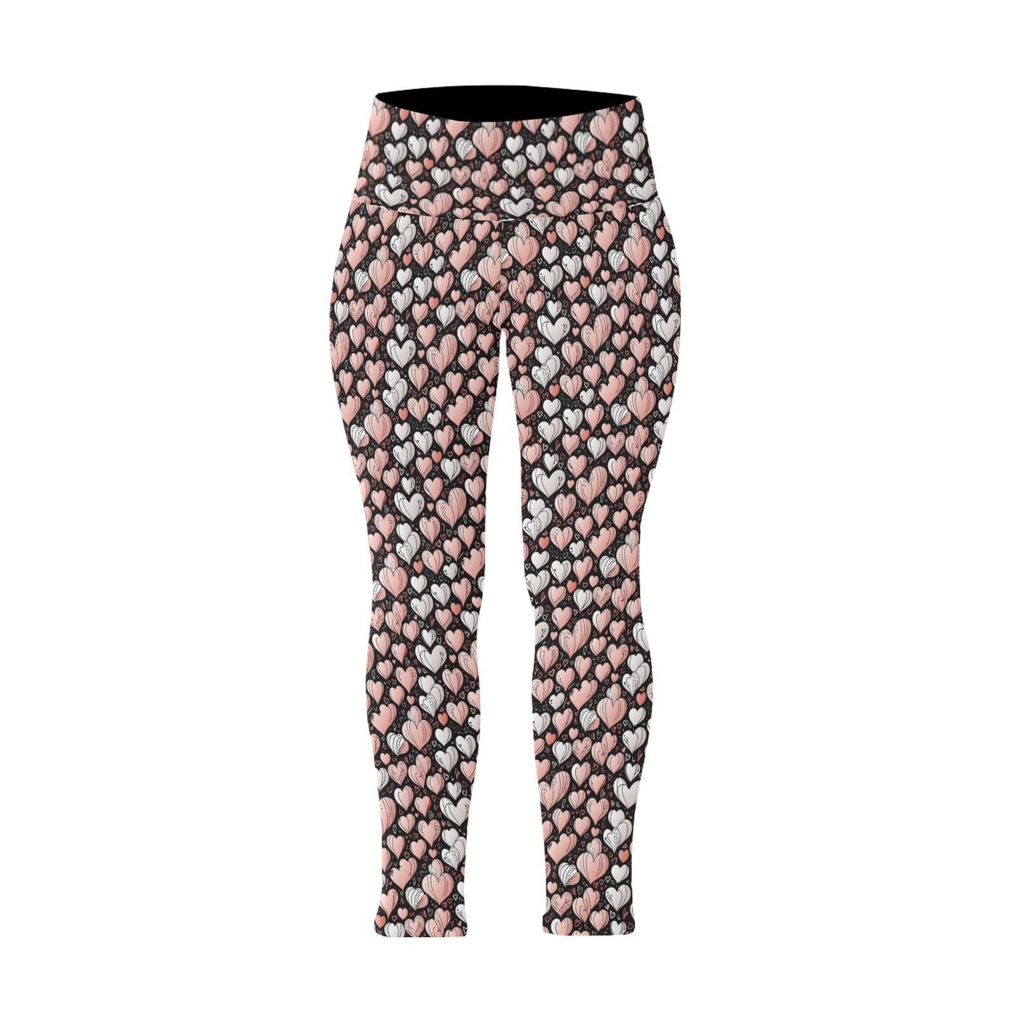 Pink Hearts Women's Plus Size High Waited Leggings Women's High Waist Leggings(Plus Size)(ModelL45) - DeRose Seasonal