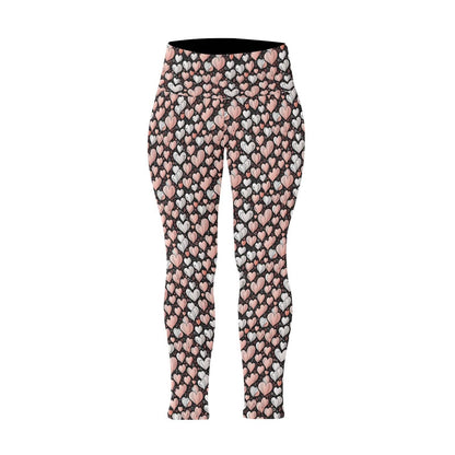 Pink Hearts Women's Plus Size High Waited Leggings Women's High Waist Leggings(Plus Size)(ModelL45) - DeRose Seasonal