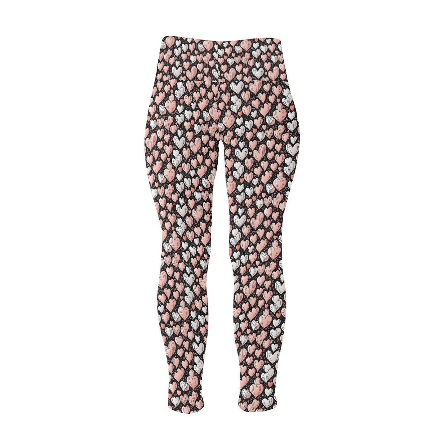 Pink Hearts Women's Plus Size High Waited Leggings Women's High Waist Leggings(Plus Size)(ModelL45) - DeRose Seasonal