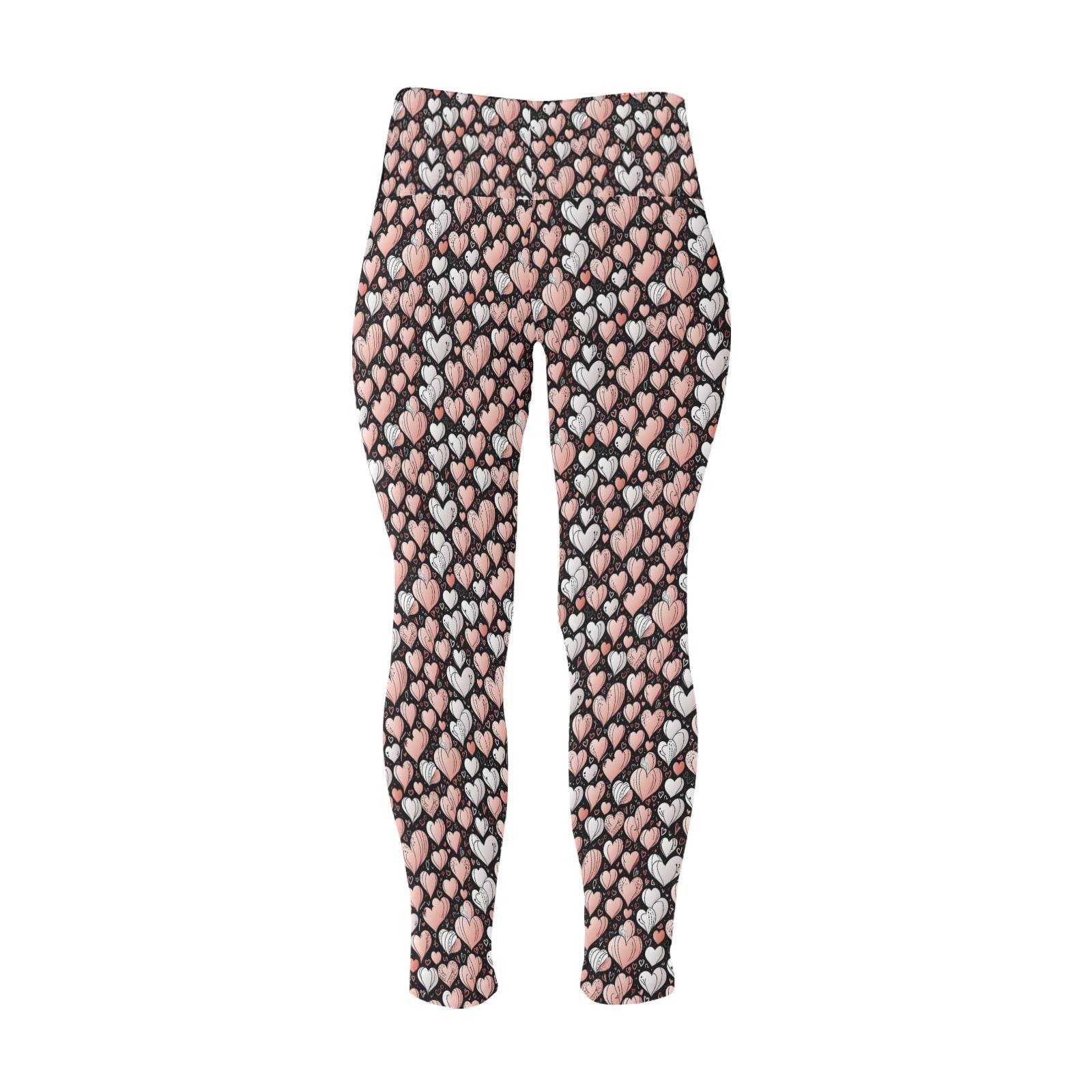 Pink Hearts Women's Plus Size High Waited Leggings Women's High Waist Leggings(Plus Size)(ModelL45) - DeRose Seasonal