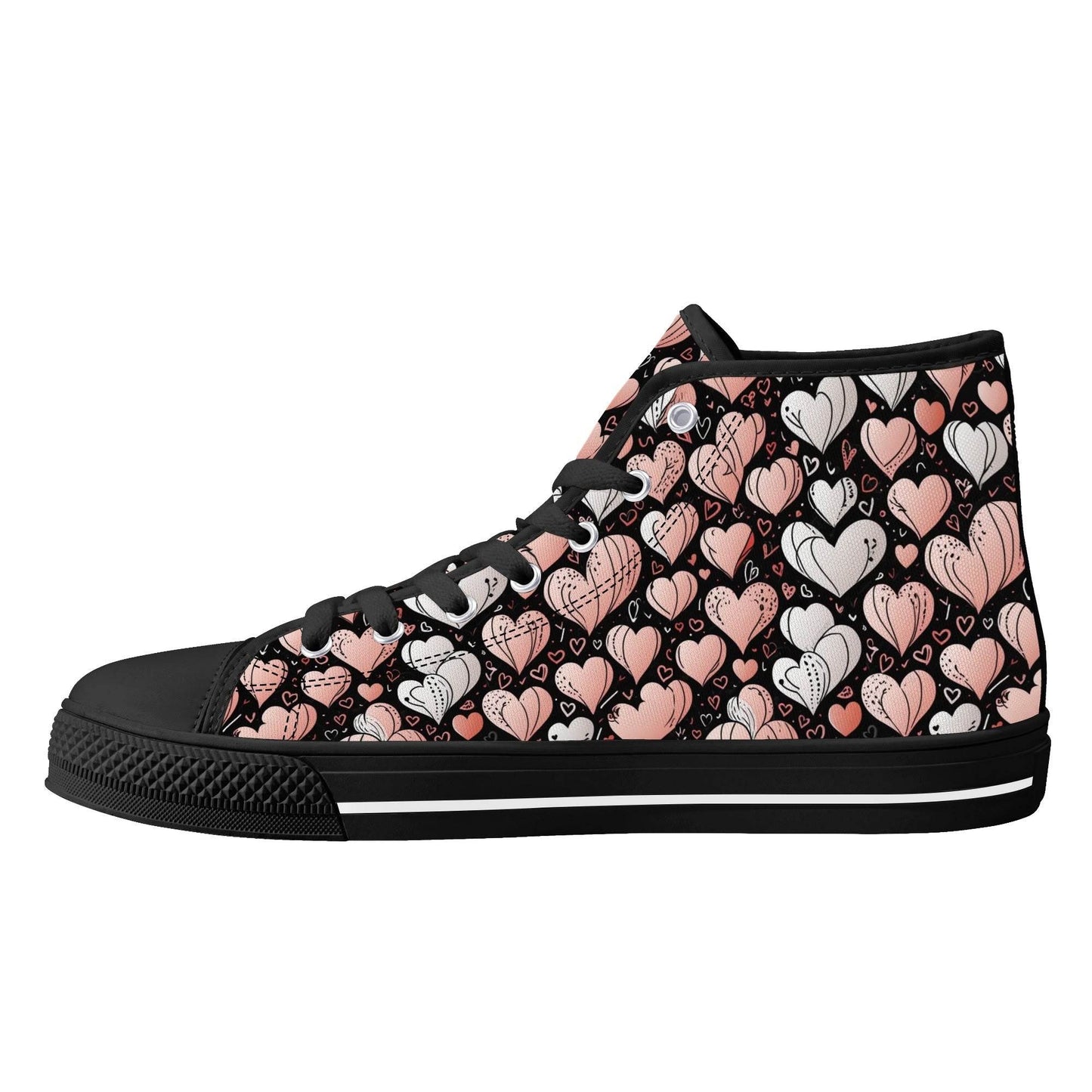 Pink Hearts Women's High Top Canvas Shoes - DeRose Seasonal