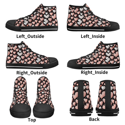 Pink Hearts Women's High Top Canvas Shoes - DeRose Seasonal