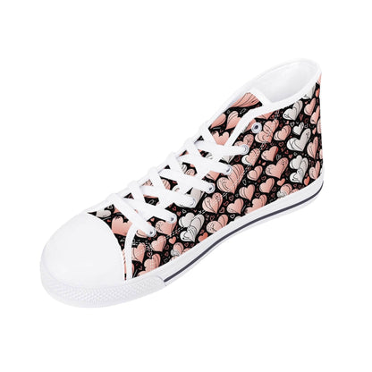 Pink Hearts Women's High Top Canvas Shoes - DeRose Seasonal