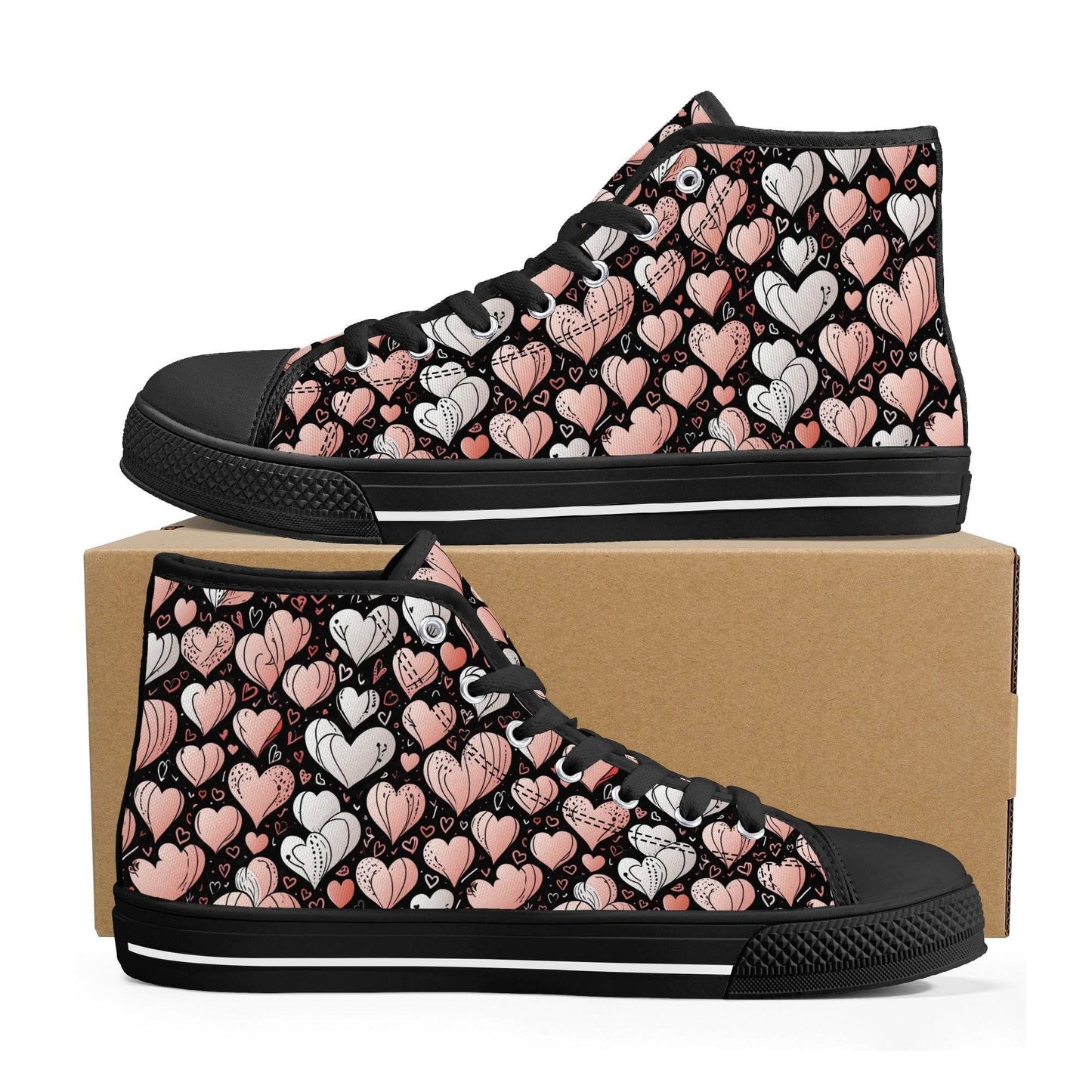 Pink Hearts Women's High Top Canvas Shoes - DeRose Seasonal