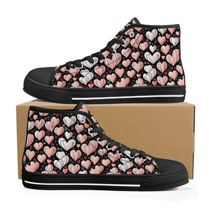 Pink Hearts Women's High Top Canvas Shoes - DeRose Seasonal