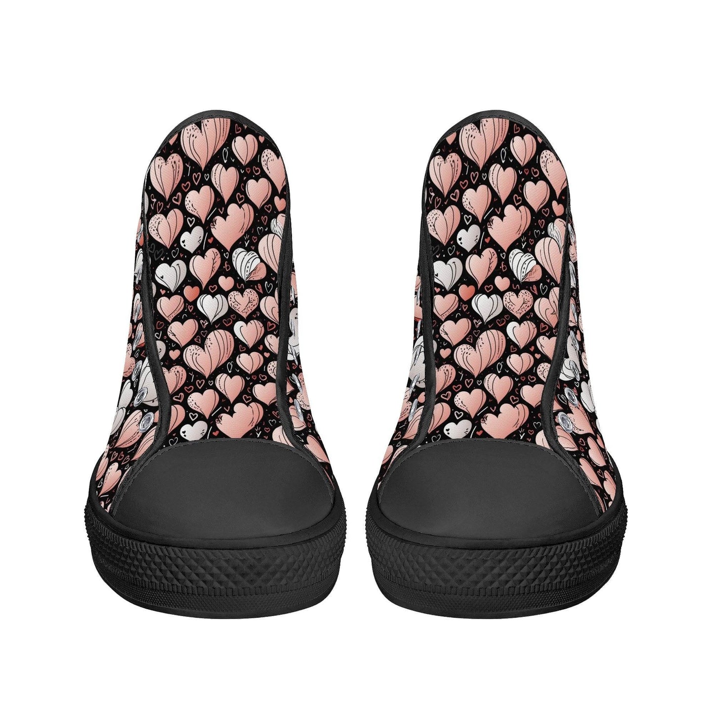 Pink Hearts Women's High Top Canvas Shoes - DeRose Seasonal