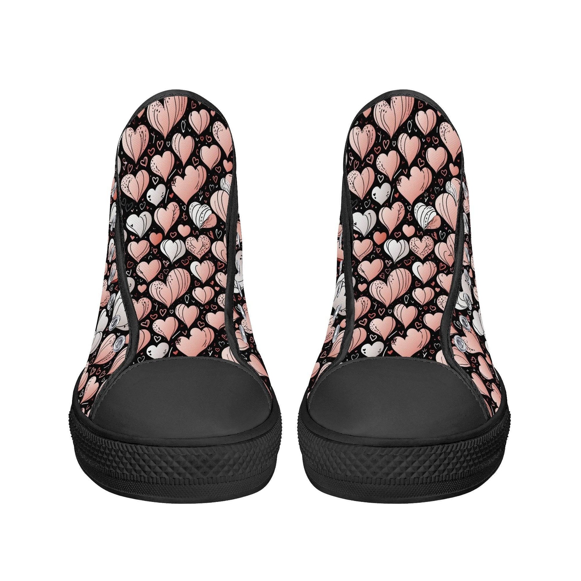 Pink Hearts Women's High Top Canvas Shoes - DeRose Seasonal