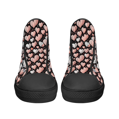 Pink Hearts Women's High Top Canvas Shoes - DeRose Seasonal