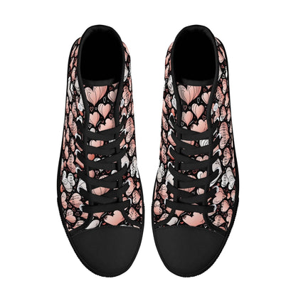 Pink Hearts Women's High Top Canvas Shoes - DeRose Seasonal