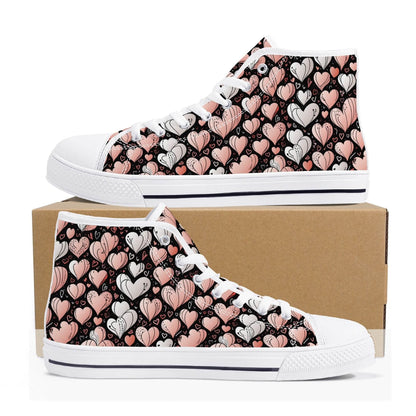 Pink Hearts Women's High Top Canvas Shoes - DeRose Seasonal