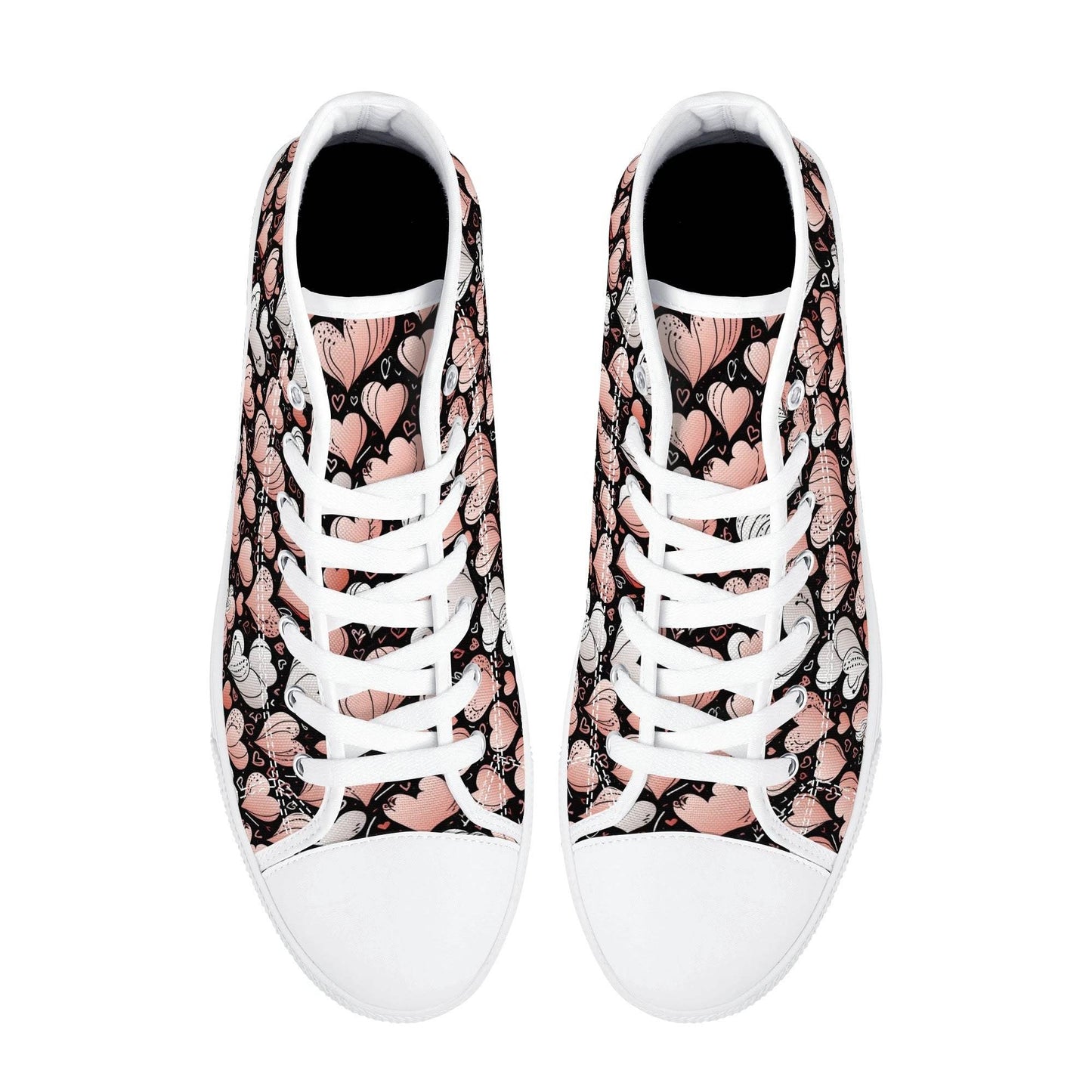 Pink Hearts Women's High Top Canvas Shoes - DeRose Seasonal