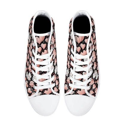 Pink Hearts Women's High Top Canvas Shoes - DeRose Seasonal