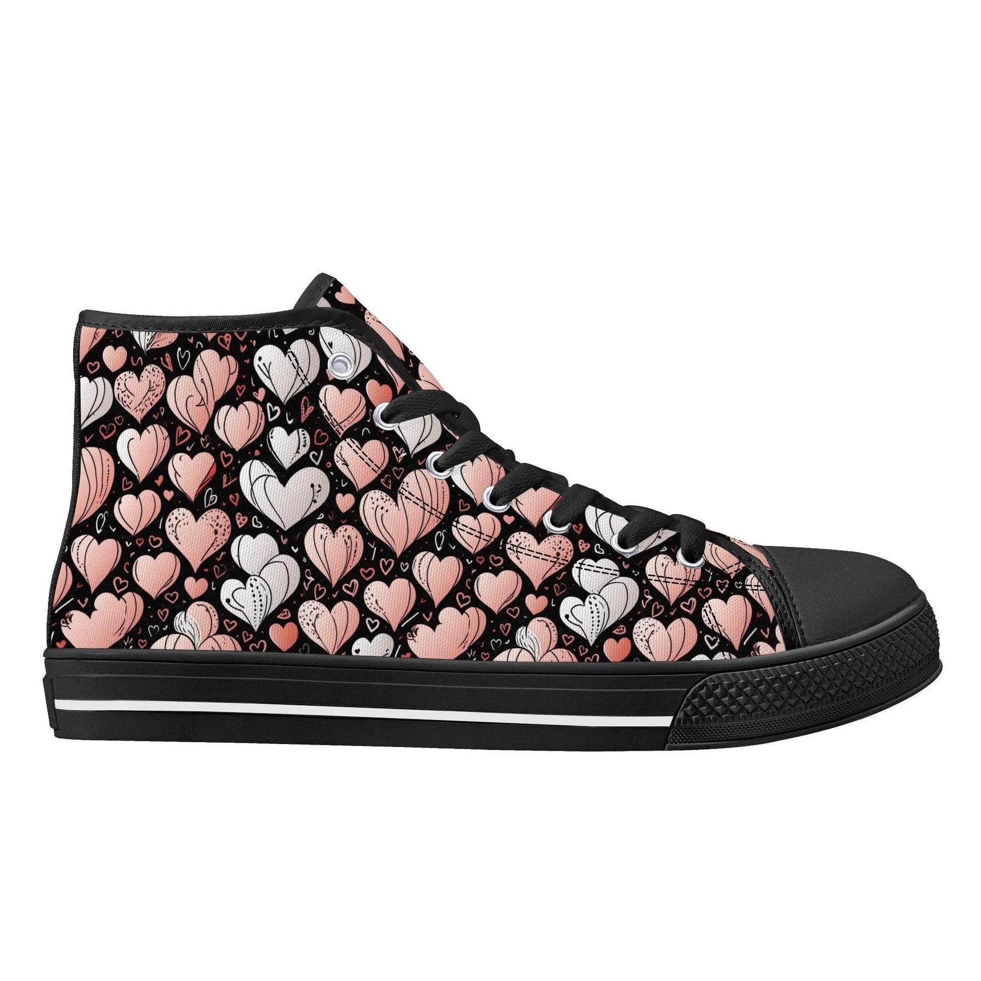 Pink Hearts Women's High Top Canvas Shoes - DeRose Seasonal