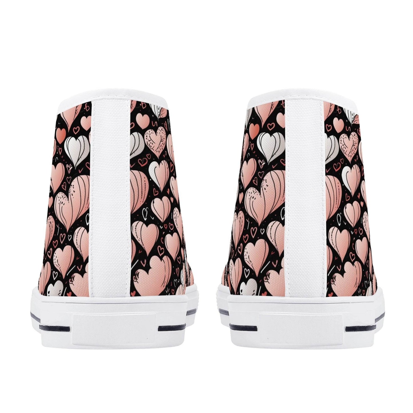 Pink Hearts Women's High Top Canvas Shoes - DeRose Seasonal