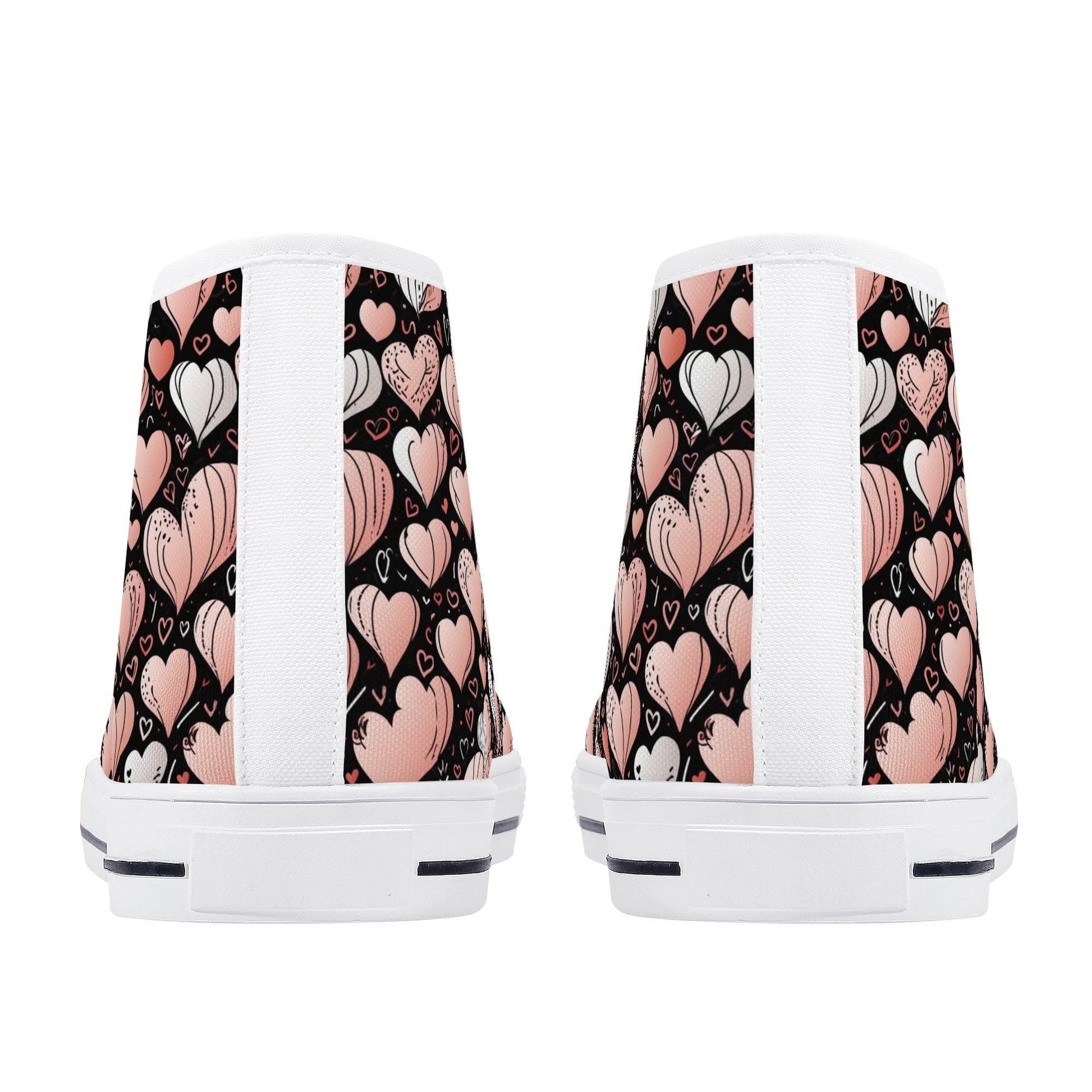 Pink Hearts Women's High Top Canvas Shoes - DeRose Seasonal