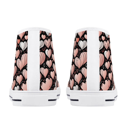 Pink Hearts Women's High Top Canvas Shoes - DeRose Seasonal