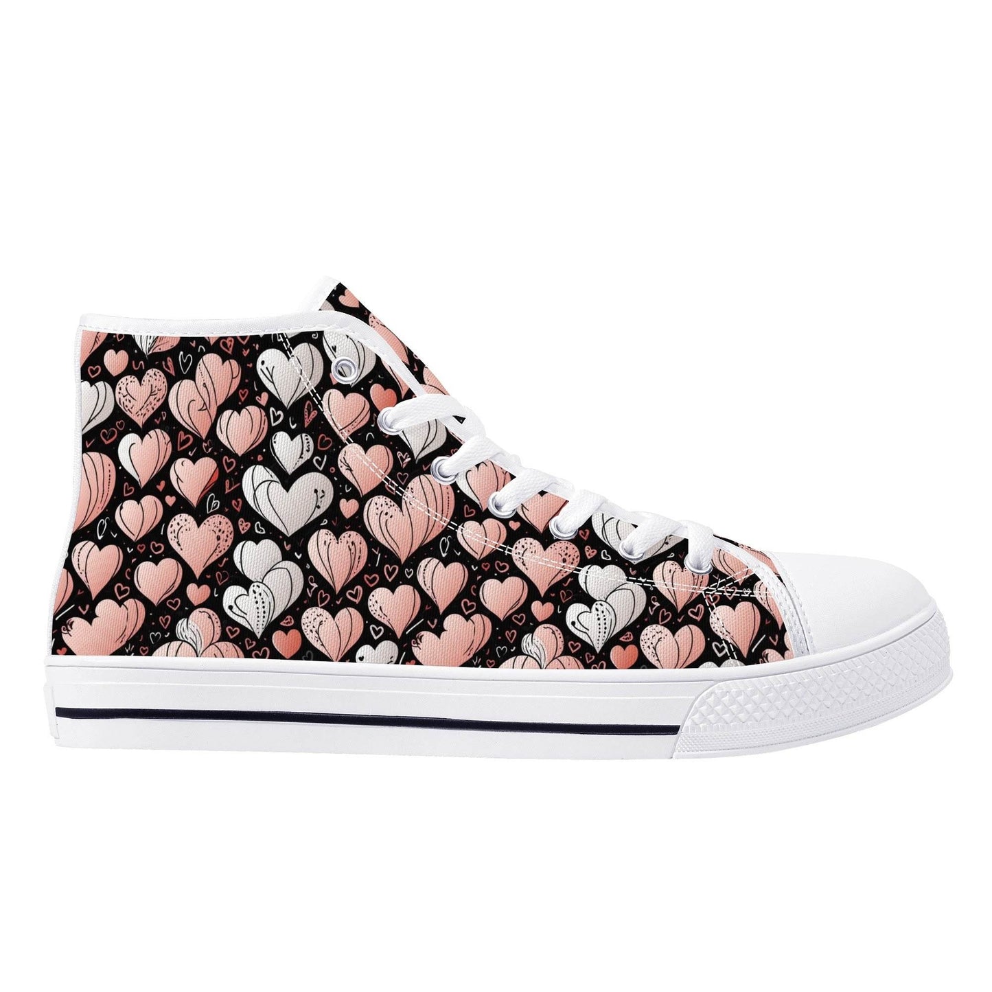 Pink Hearts Women's High Top Canvas Shoes - DeRose Seasonal