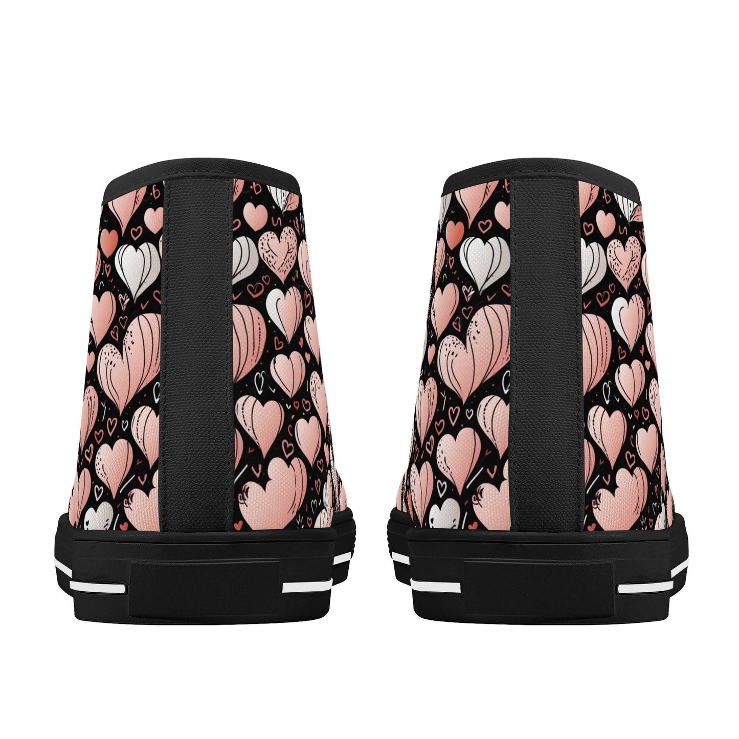 Pink Hearts Women's High Top Canvas Shoes - DeRose Seasonal