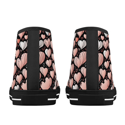 Pink Hearts Women's High Top Canvas Shoes - DeRose Seasonal
