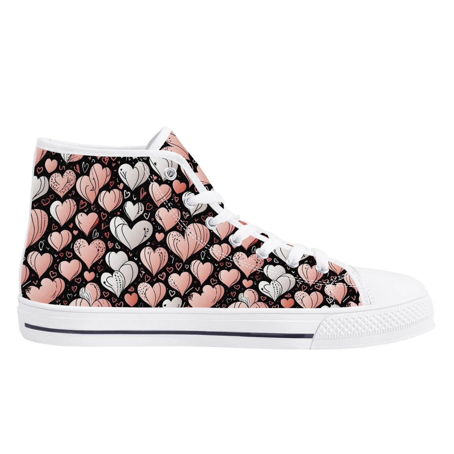 Pink Hearts Women's High Top Canvas Shoes - DeRose Seasonal