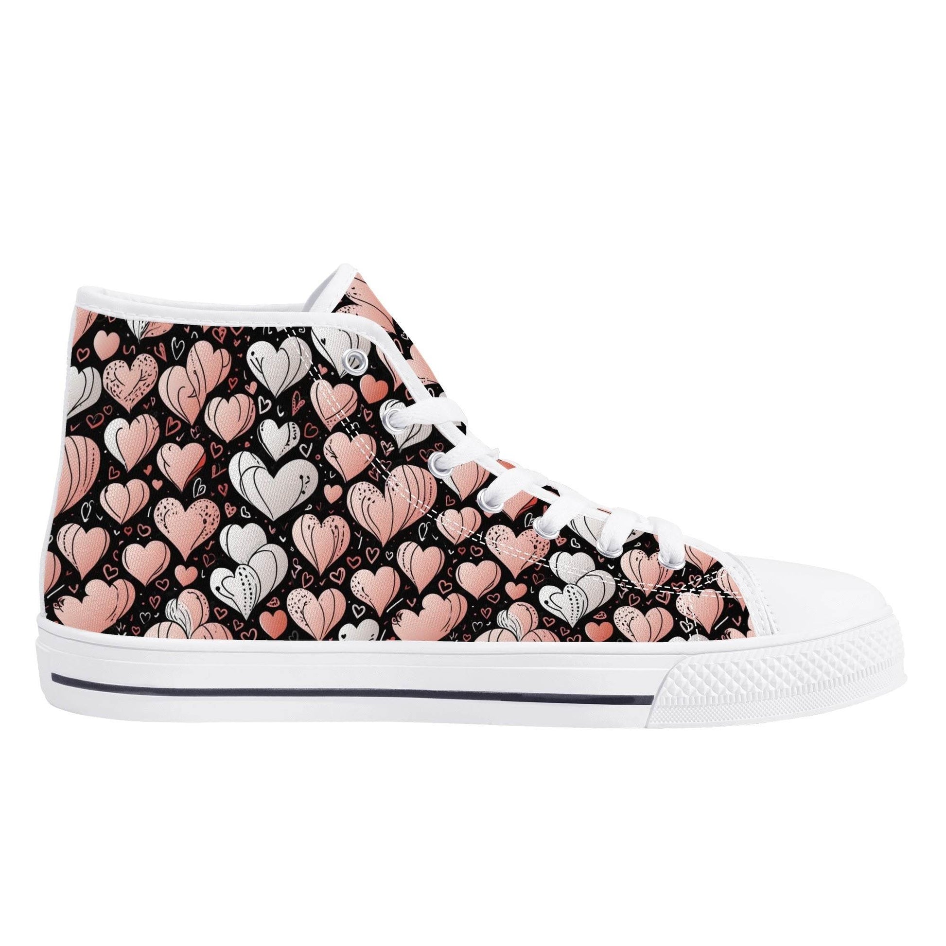 Pink Hearts Women's High Top Canvas Shoes - DeRose Seasonal