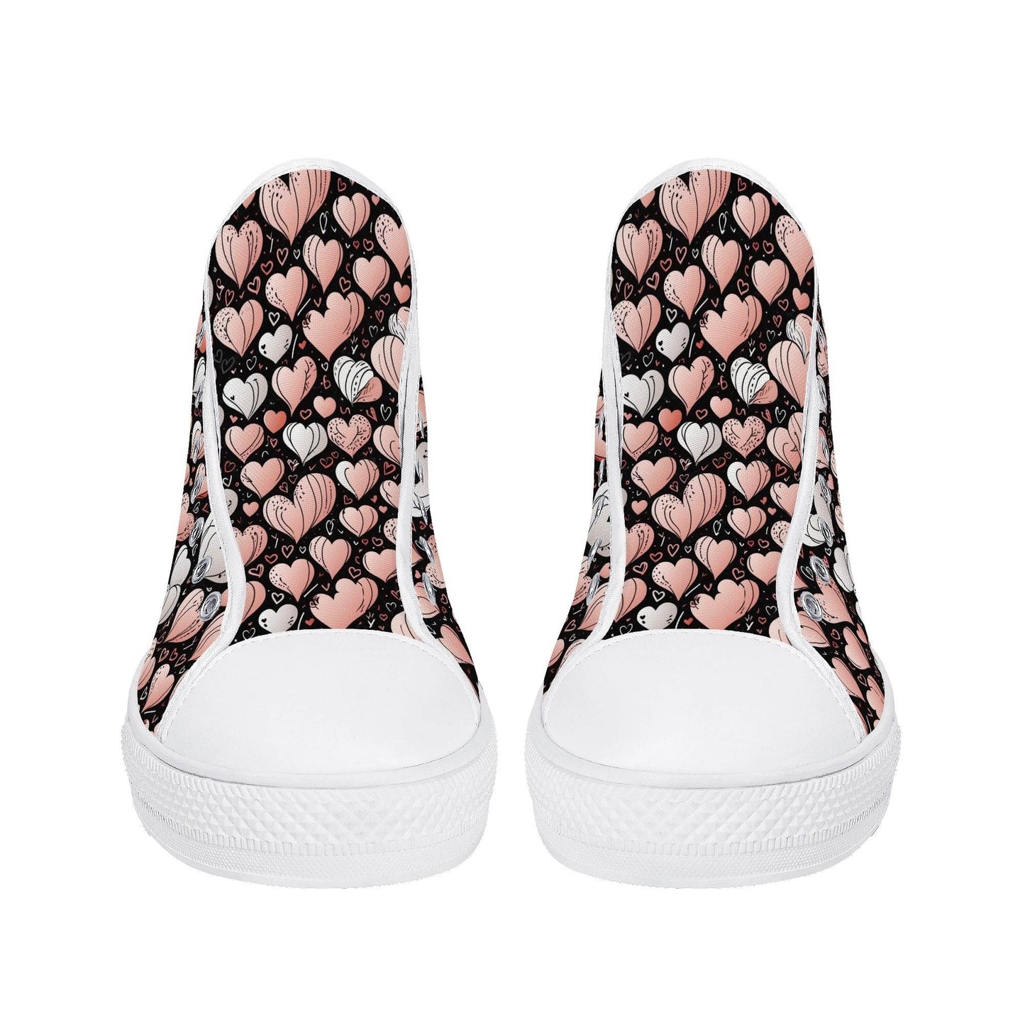 Pink Hearts Women's High Top Canvas Shoes - DeRose Seasonal