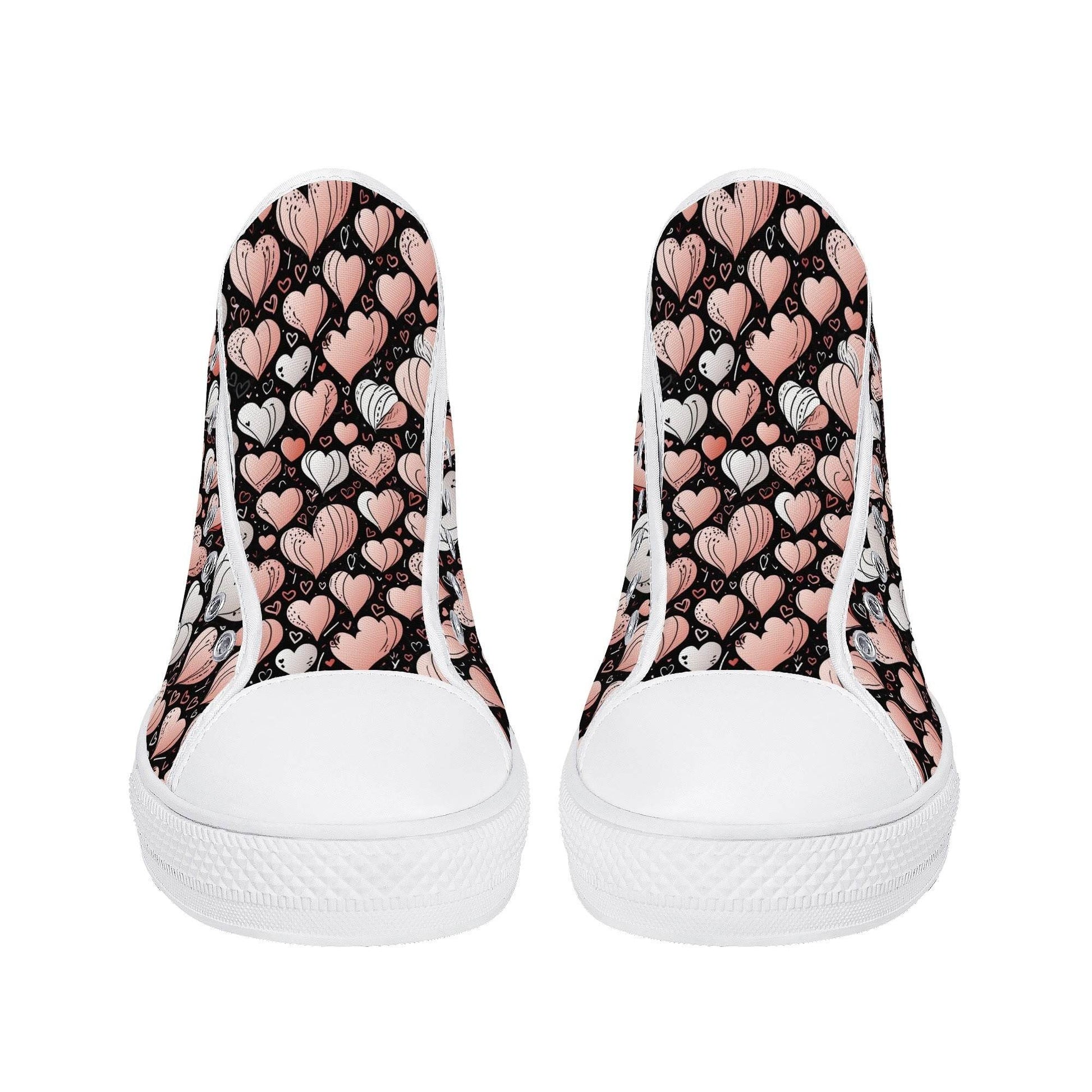 Pink Hearts Women's High Top Canvas Shoes - DeRose Seasonal