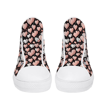 Pink Hearts Women's High Top Canvas Shoes - DeRose Seasonal