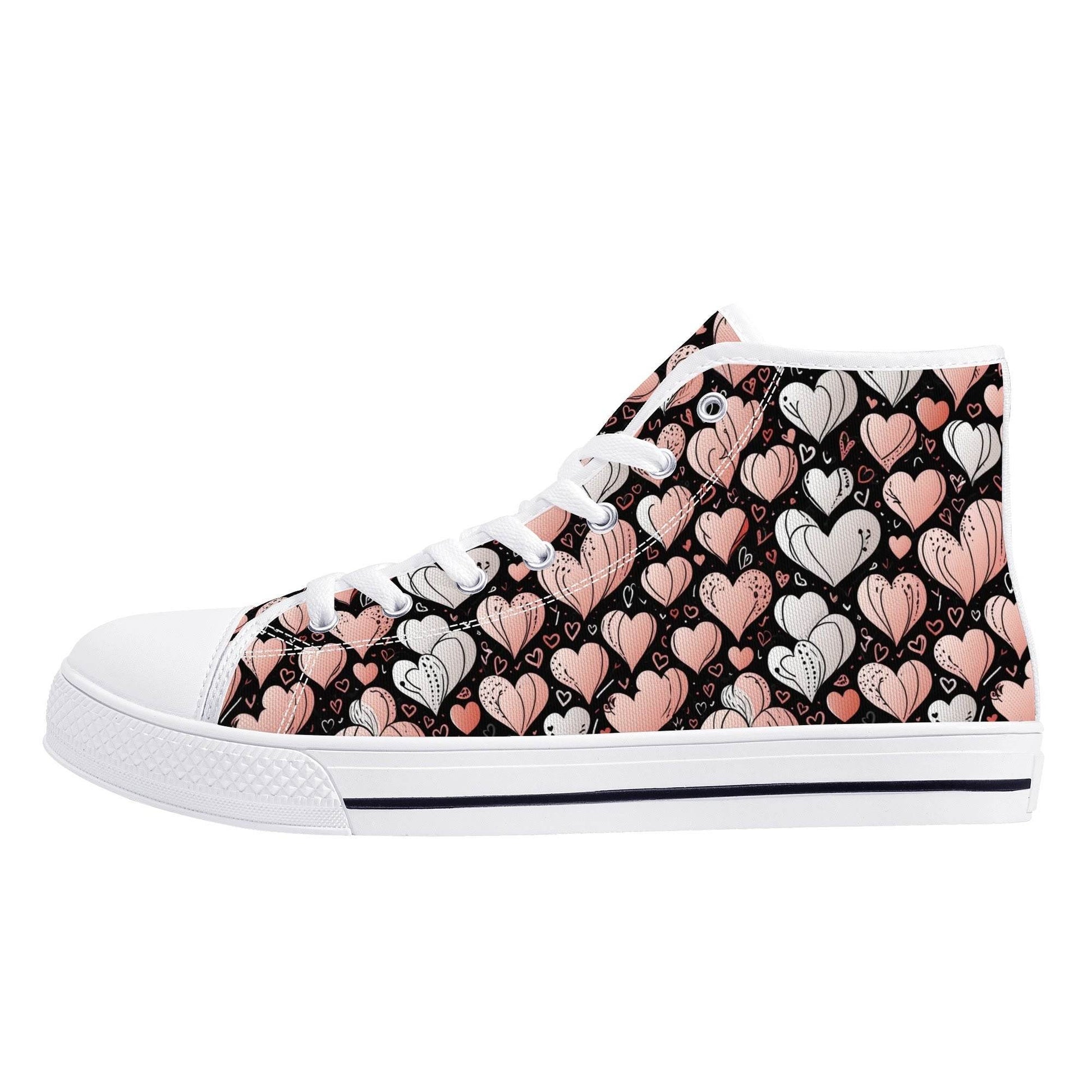 Pink Hearts Women's High Top Canvas Shoes - DeRose Seasonal
