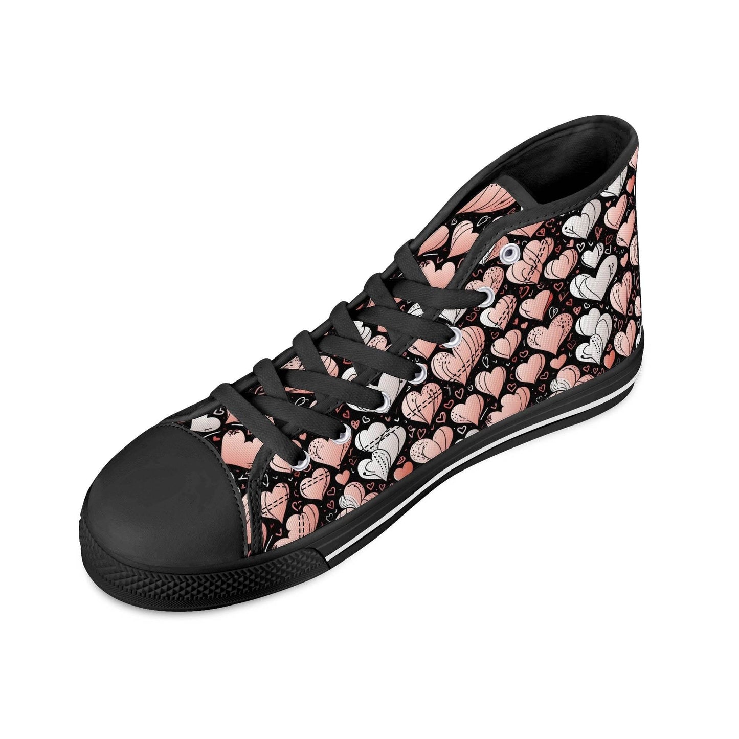 Pink Hearts Women's High Top Canvas Shoes - DeRose Seasonal