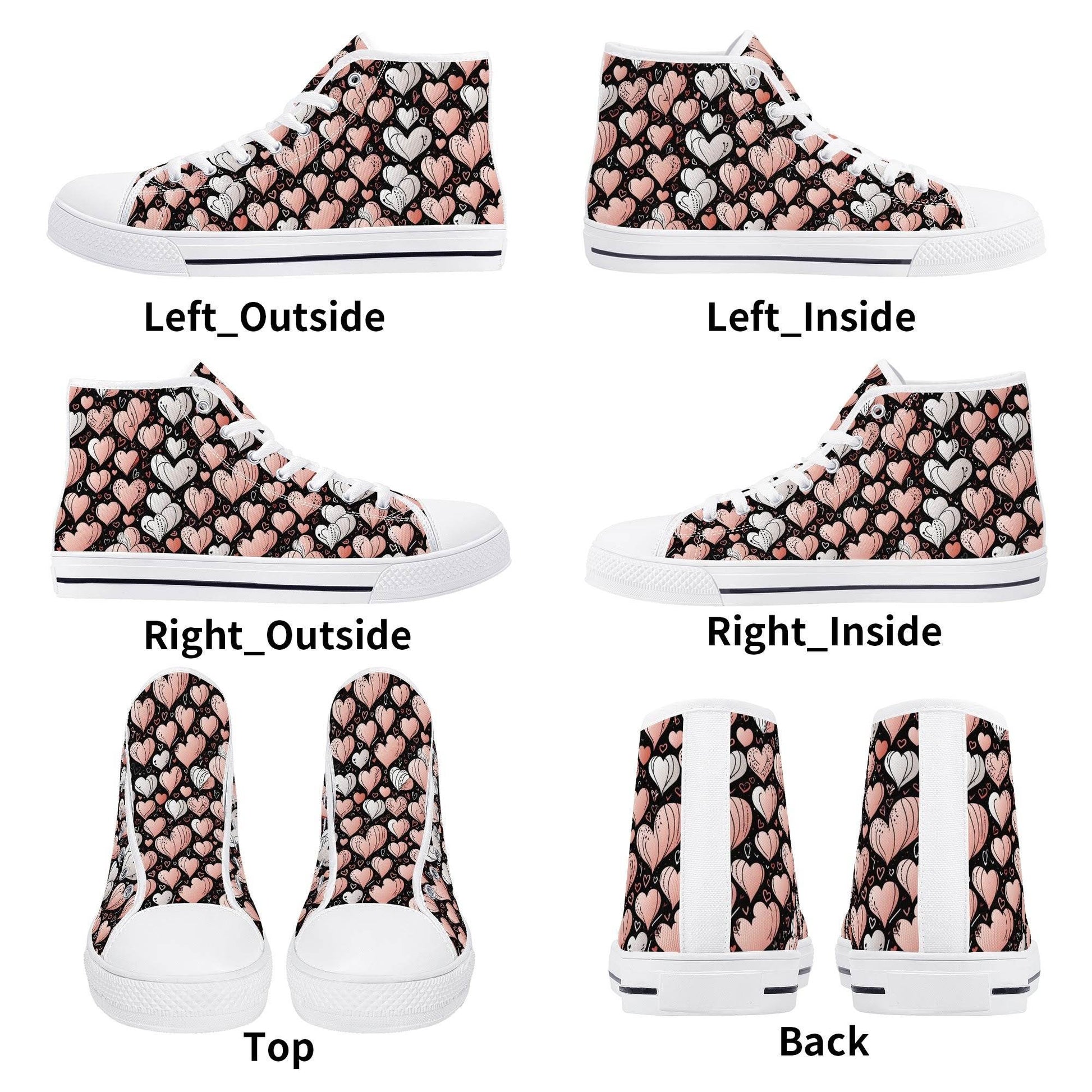 Pink Hearts Women's High Top Canvas Shoes - DeRose Seasonal