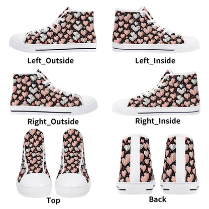 Pink Hearts Women's High Top Canvas Shoes - DeRose Seasonal