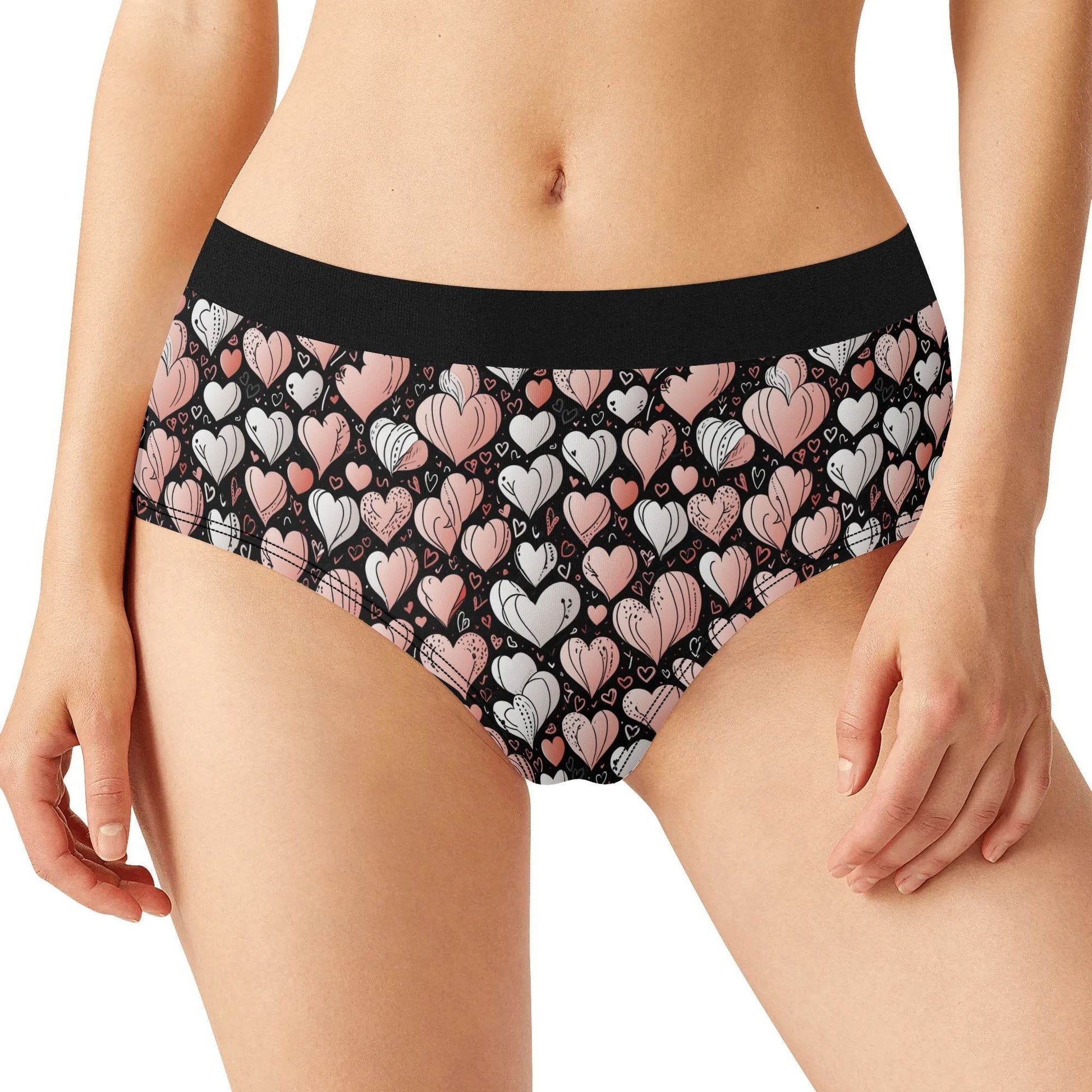 Pink Hearts Women's Mid Waisted Briefs - DeRose Seasonal