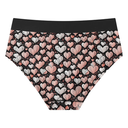 Pink Hearts Women's Mid Waisted Briefs - DeRose Seasonal