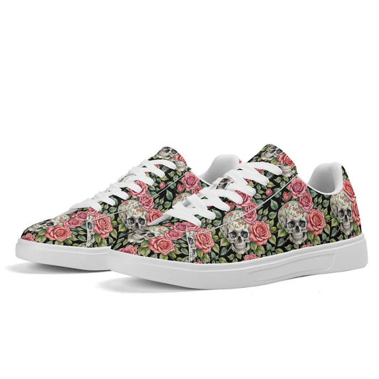 Pink Skulls Adult Lightweight Brand Low Top Leather Shoes - DeRose Seasonal