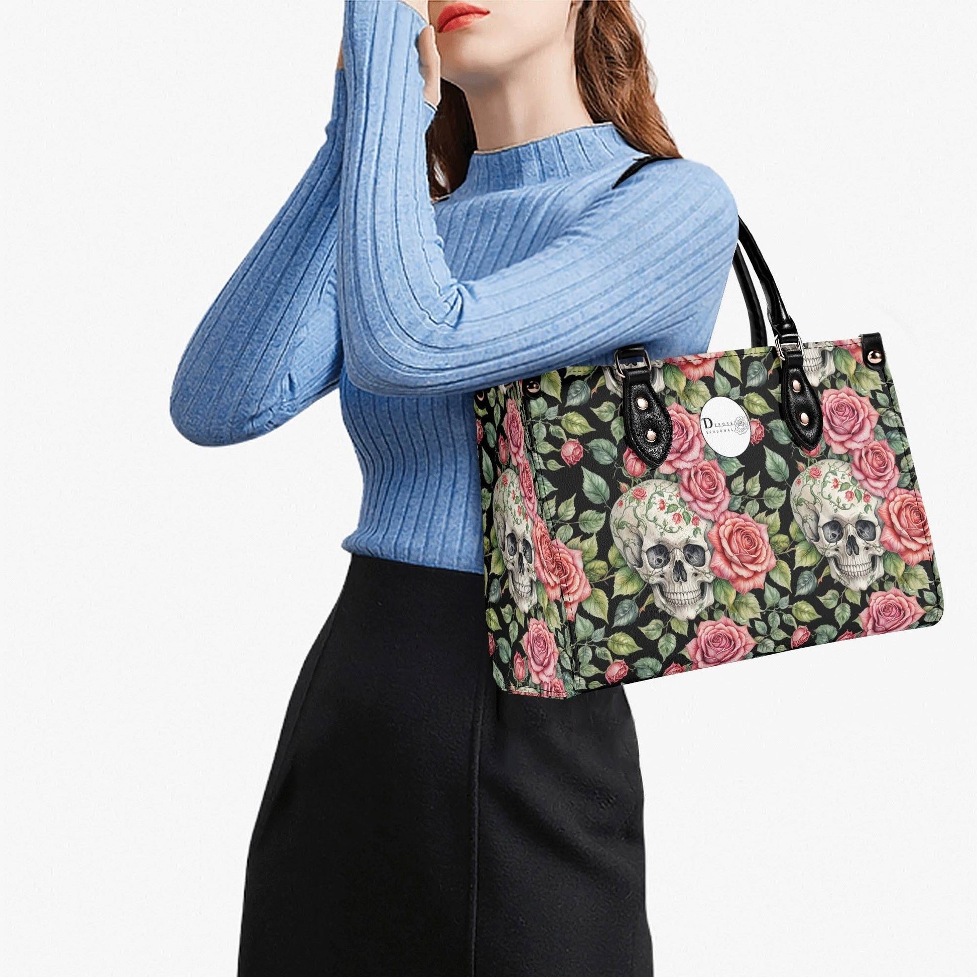 Pink Skulls Luxury Women's Leather Handbag - DeRose Seasonal