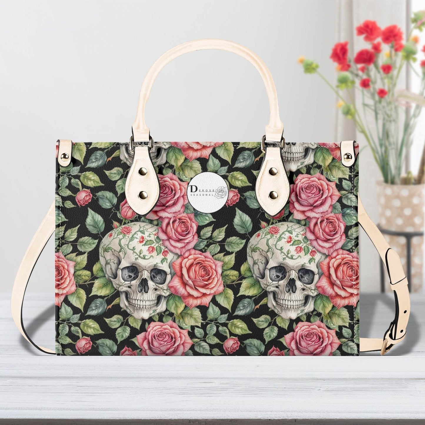 Pink Skulls Luxury Women's Leather Handbag - DeRose Seasonal