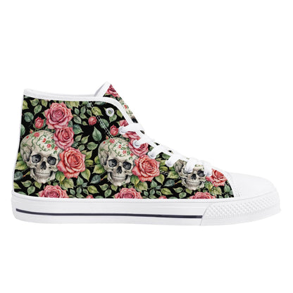 Pink Skulls Men's High Top Canvas Shoes - DeRose Seasonal