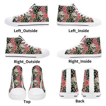 Pink Skulls Men's High Top Canvas Shoes - DeRose Seasonal
