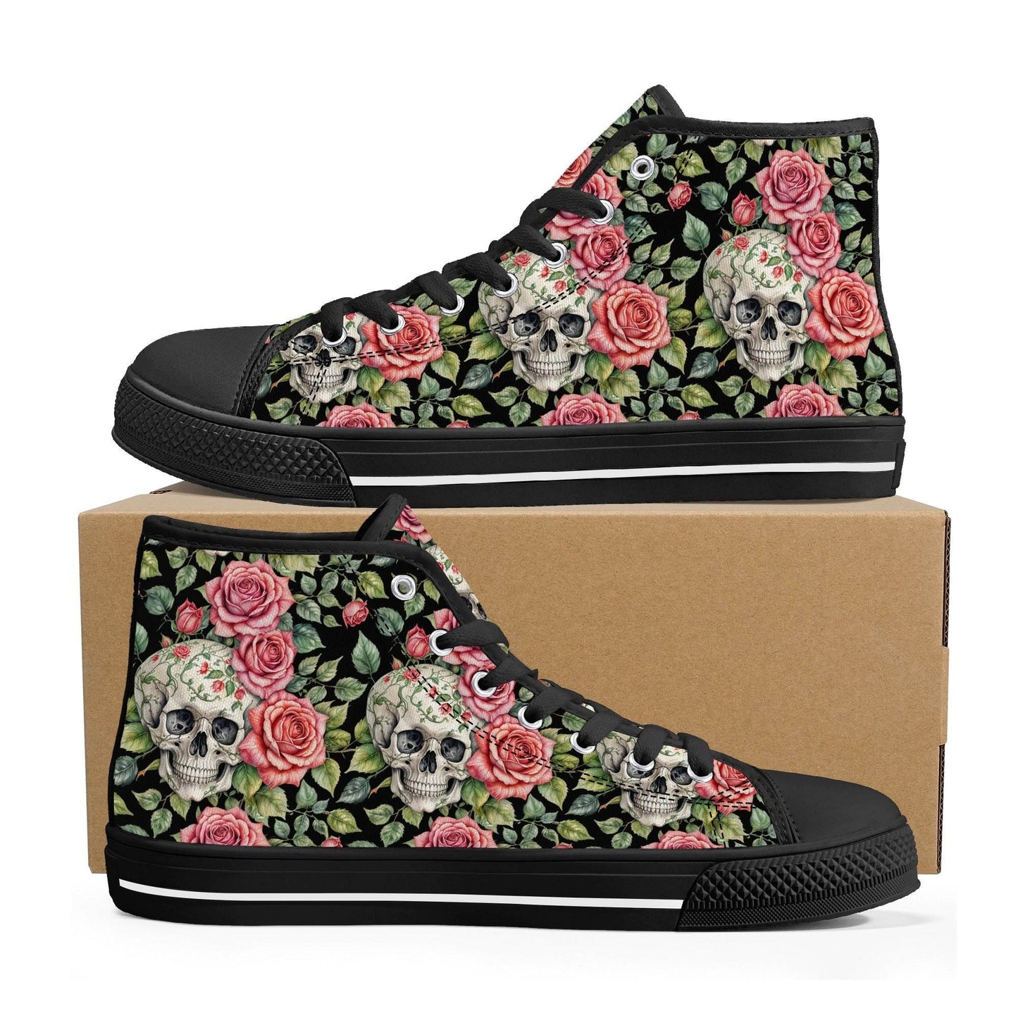 Pink Skulls Men's High Top Canvas Shoes - DeRose Seasonal