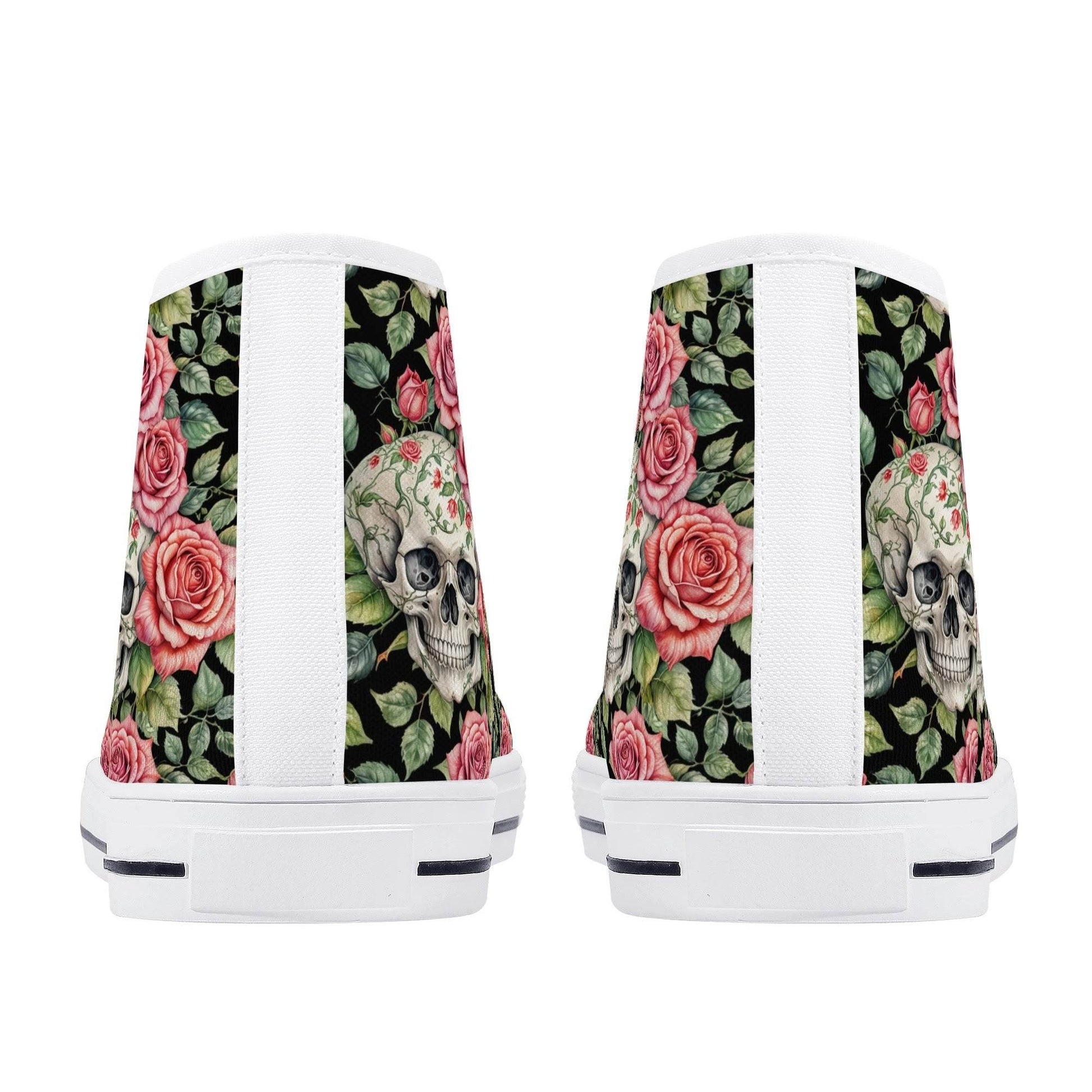 Pink Skulls Men's High Top Canvas Shoes - DeRose Seasonal