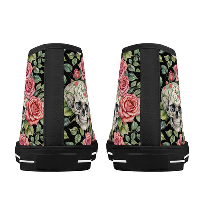 Pink Skulls Men's High Top Canvas Shoes - DeRose Seasonal